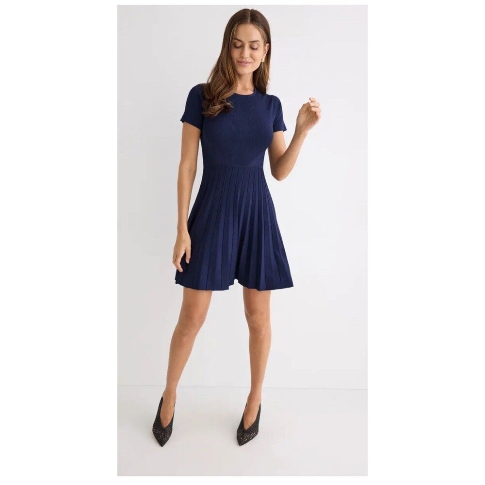 Jason Wu Navy Blue Stitch Detail Drop Waist Mini Dress Stretch Fit Flare Sz XS